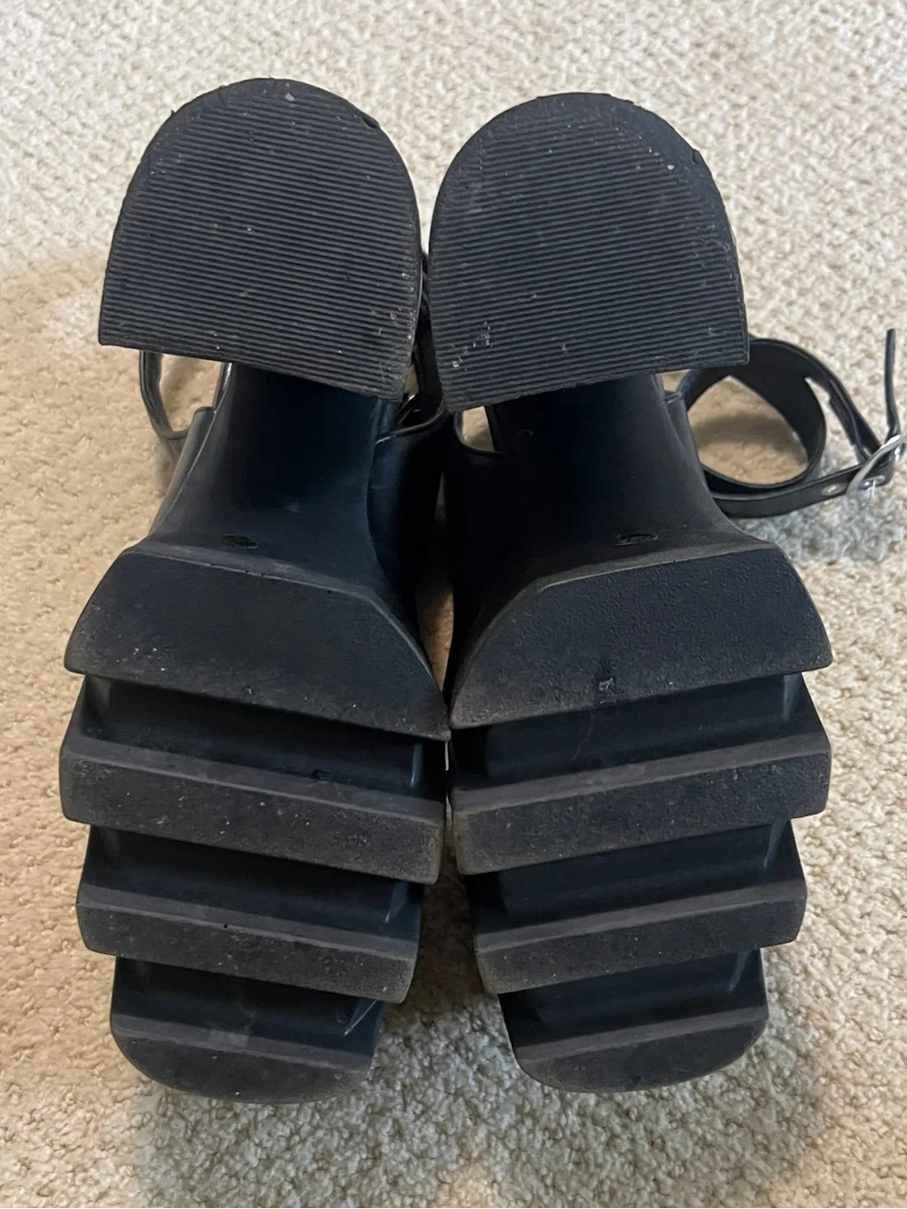 Black Goth Platform Ankle Strap Chunky Heels Buckle Shoes Size 9.5